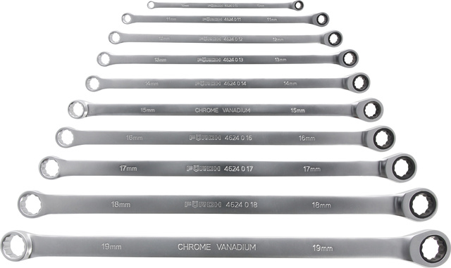 Skrallenøkkelsett 10-19mm Ekstra lange 