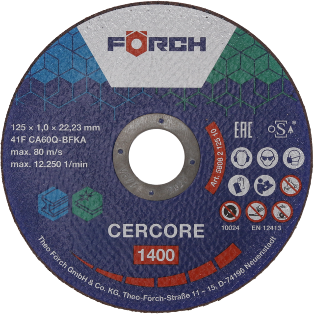 Kappeskive CERCORE 1400 stål/inox 125 x 1,6mm 