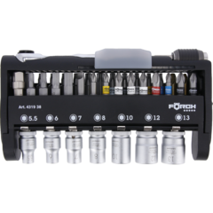 Bitssett 1/4" + 1/4" Skralle Og Piper 38 deler