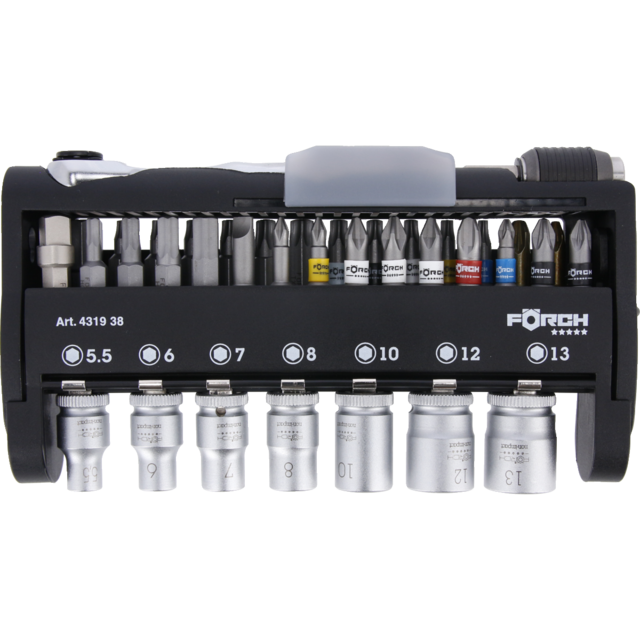 Bitssett 1/4" + 1/4" Skralle Og Piper 38 deler 