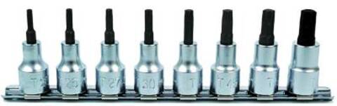 Pipesett Torx På Skinne 1/4" 4-kt TX10 -TX30 M/HULL 
