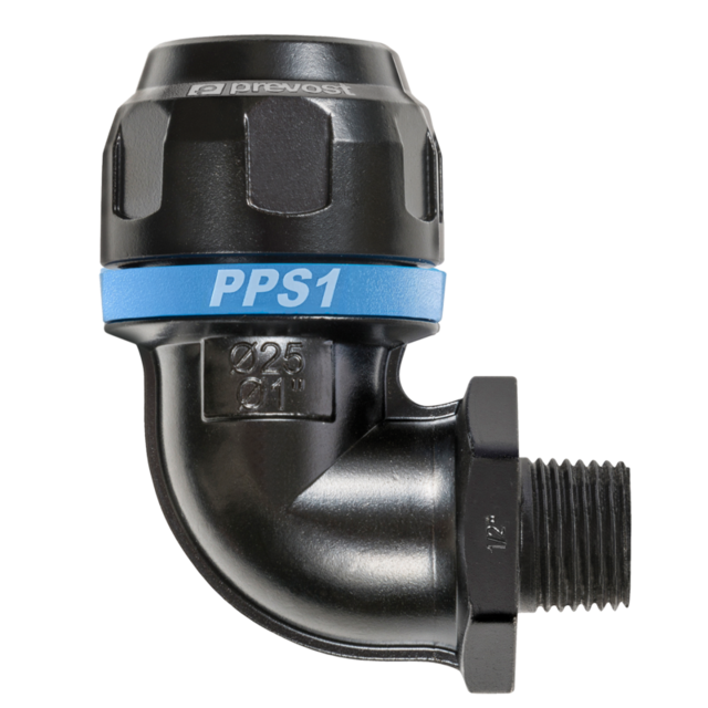 PPS Skjøt 90° for luftrør 20mm - 1/2" utv.gj 