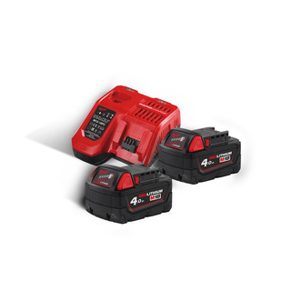 Batteripakke 18V 4Ah 2stk + Lader Milwaukee M18 NRG-402