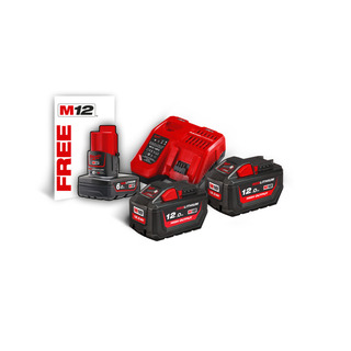 Batteripakke 18V 12Ah 2stk + Lader Milwaukee M18 HNRG-122