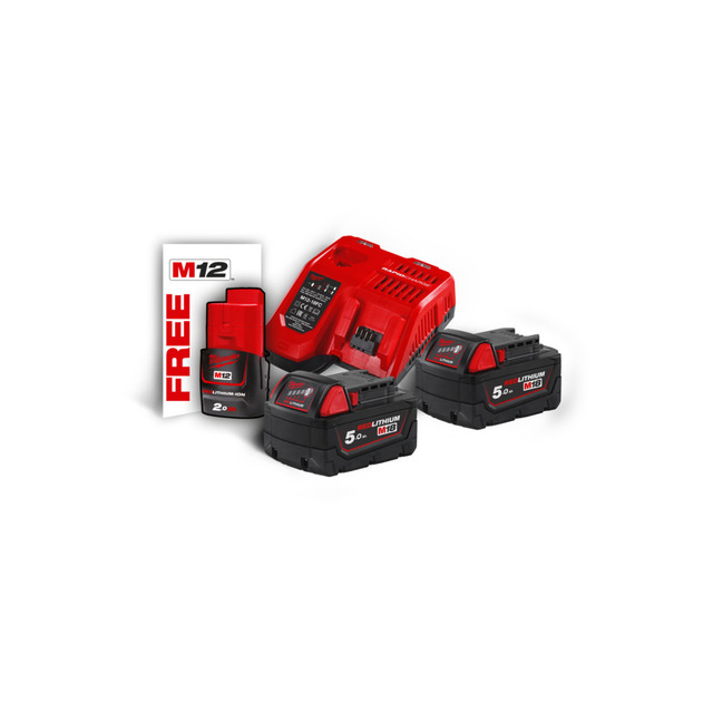 Batteripakke 18V 5Ah 2stk + Lader Milwaukee M18 NRG-502 
