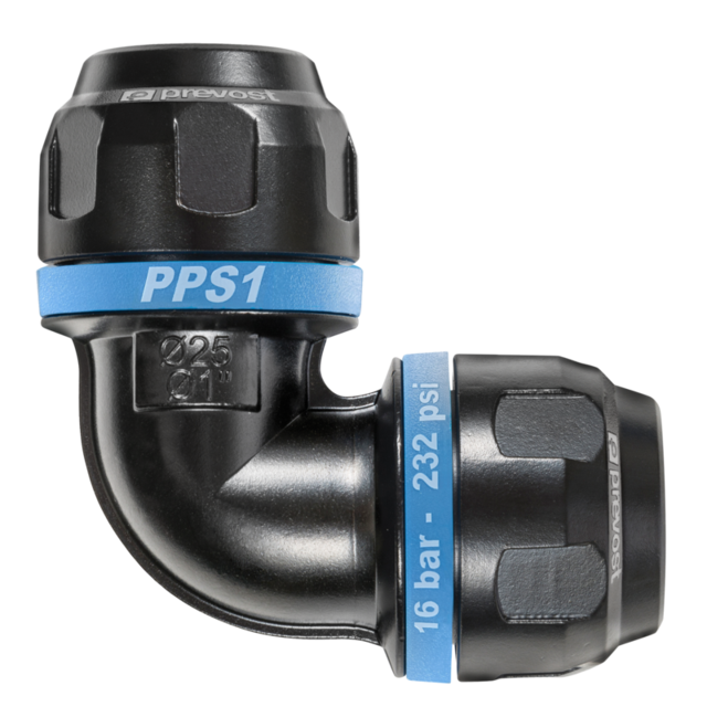 PPS Skjøt 90° for luftrør 25mm 