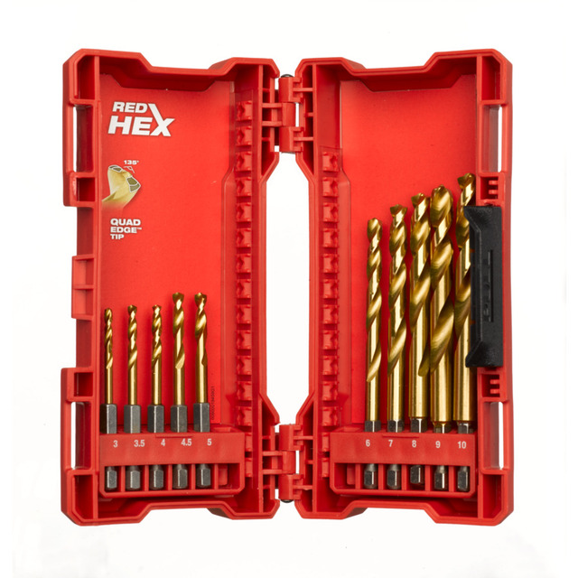 Metallbor HSSG tinn sett 10P Milwaukee SHOCKWAVE™ RED HEX 